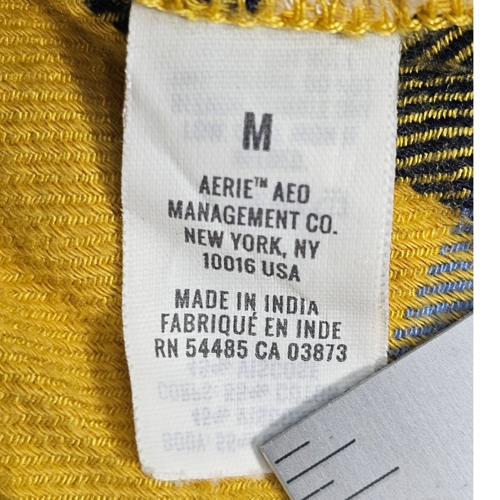 Aerie Plaid‎ Pajama Set Button Up Shirt & Shorts Yellow Blue M Top S Shorts - Picture 4 of 12